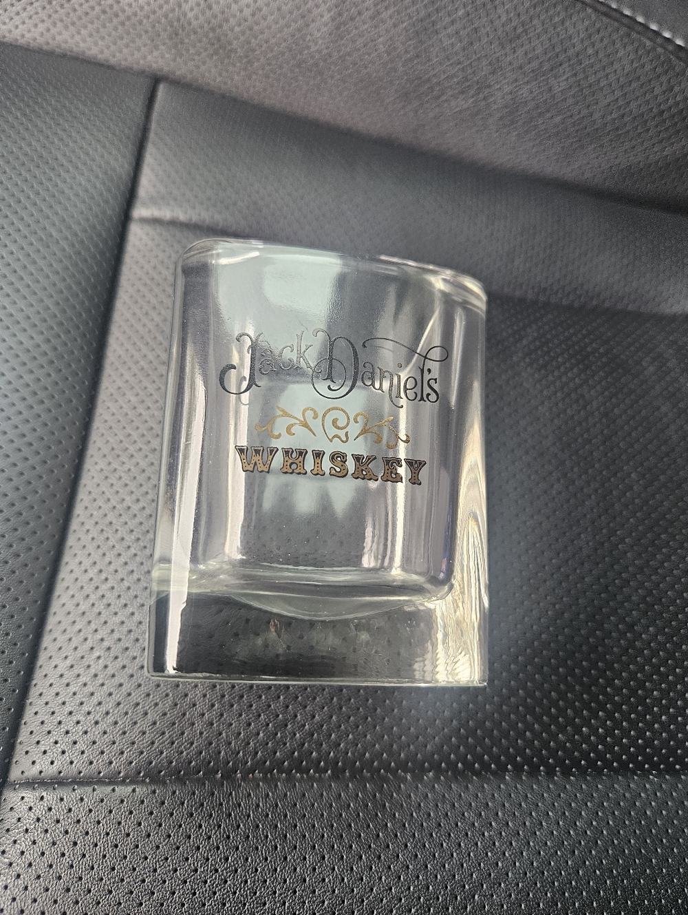 Jack Daniels Clear Whiskey Glass with Gold and Black Logo